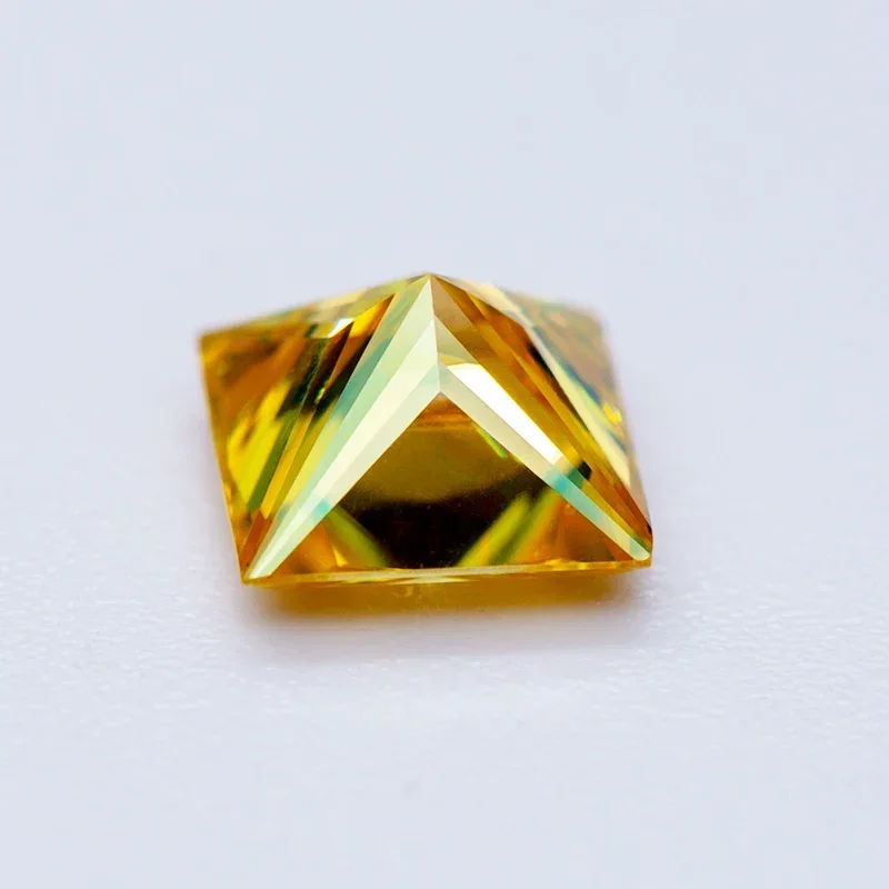 Moissanite Stone Golden Yellow Color Princess Cut Gemstone Lab Created Heat Diamond for DIY Jewelry Making with GRA Certificate