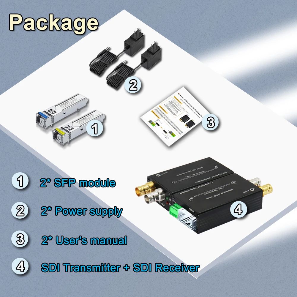 Mini Bidirectional HD/3G-SDI Fiber Extender SDI Over Fiber Converter Broadcast Level Fiber Transceiver Single Mode 20km