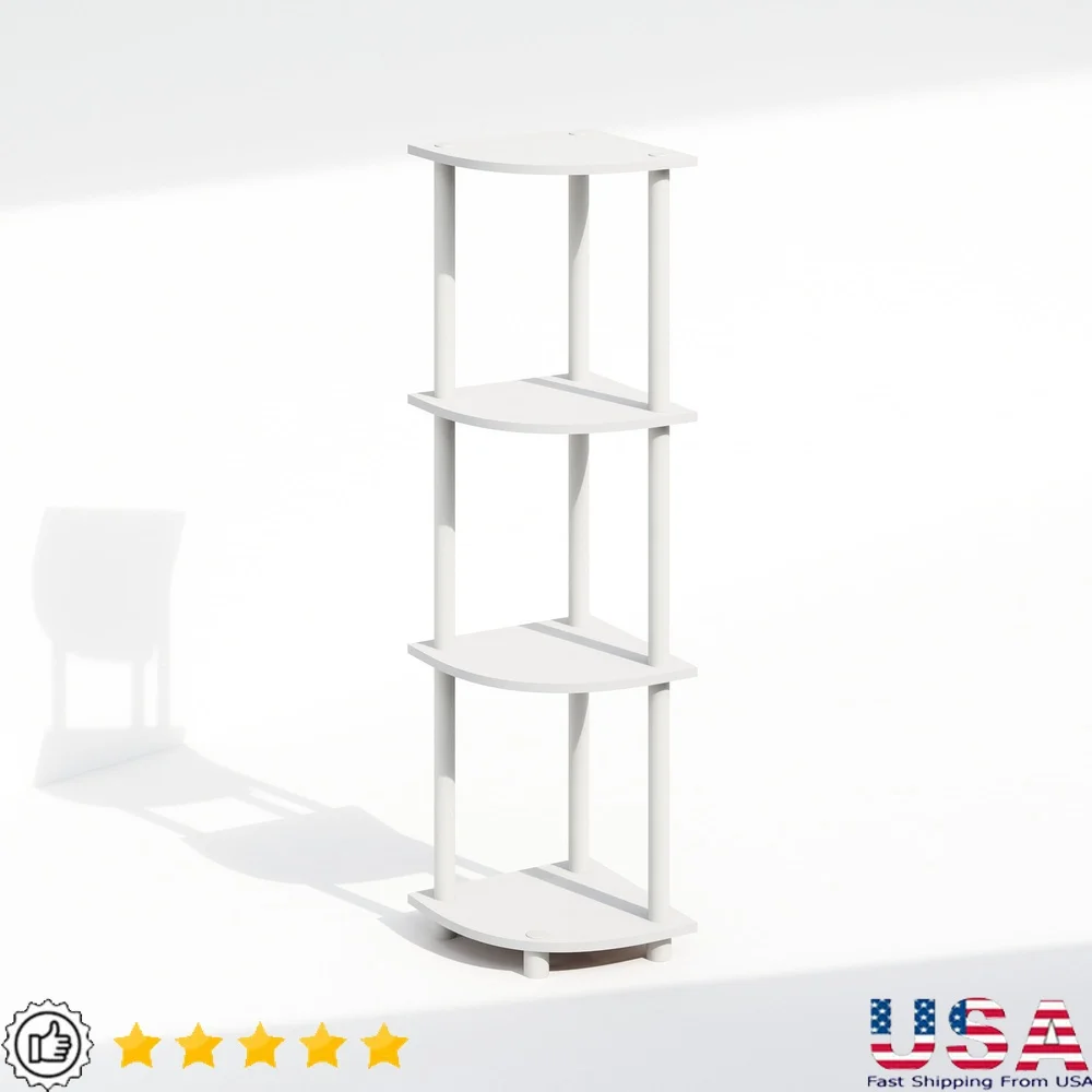 

4-Tier Corner Shelf Multipurpose Display Stand Easy Assembly Compact Design Durable Composite Wood Home Storage Solution