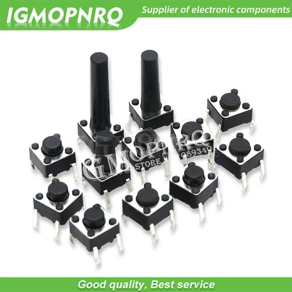 50PCS DIP 4Pin 6*6 Micro Tact Push Button Switches 6x6x4.3/5/6/7/8/9/10/11/12/13/14/15 MM 4.3mm 5mm 6mm 7mm 8mm 9mm 10mm 11mm