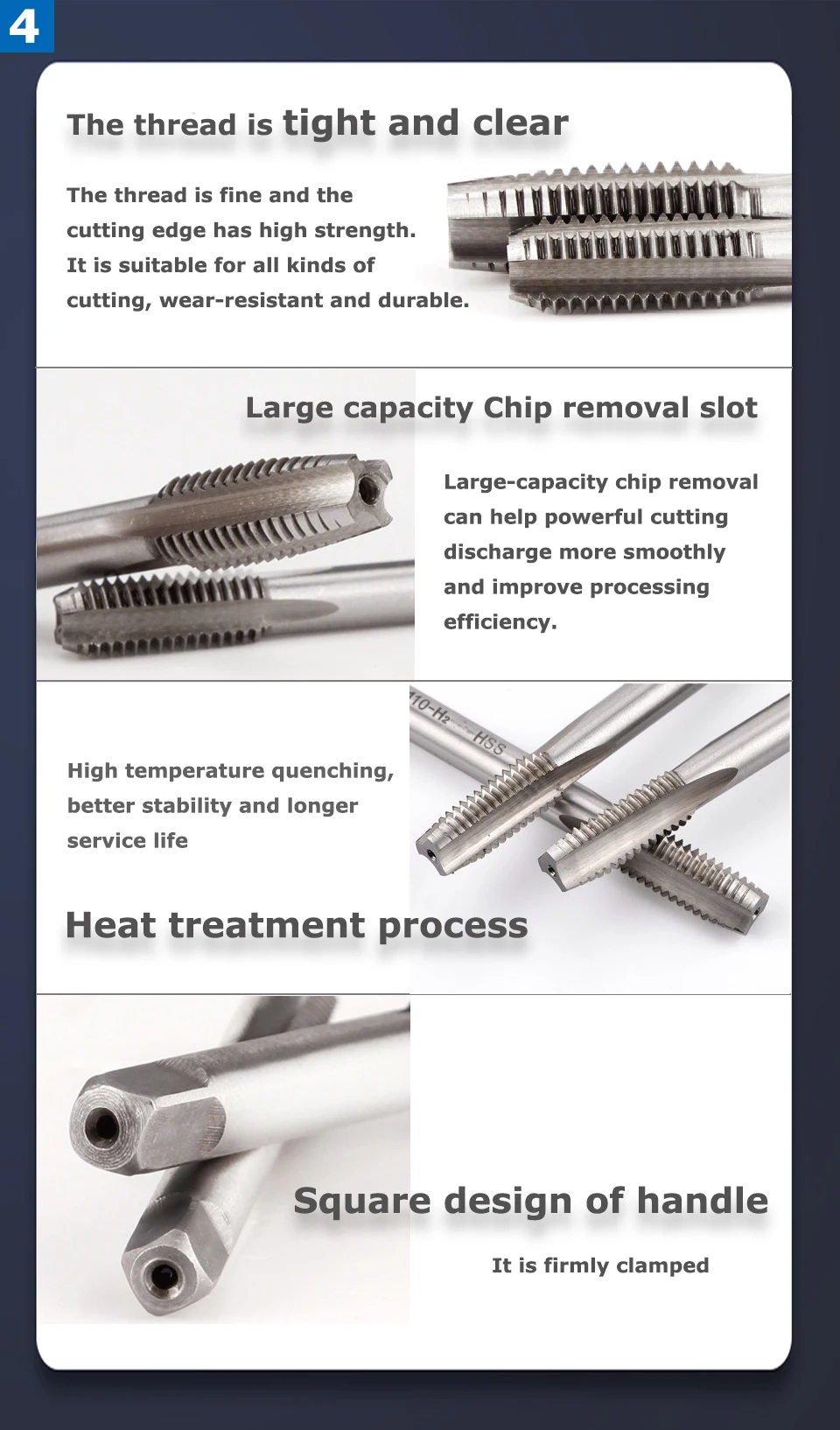 Metrische HSS-Gewindebohrermaschine mit gerader Nut für Metalldurchgangsloch M1 M2 M3 M4 M5 M6 M7 M8 M9 M10 M11 M12 M13 M14 M16 M17 M18 M19 M20 – Detail 6