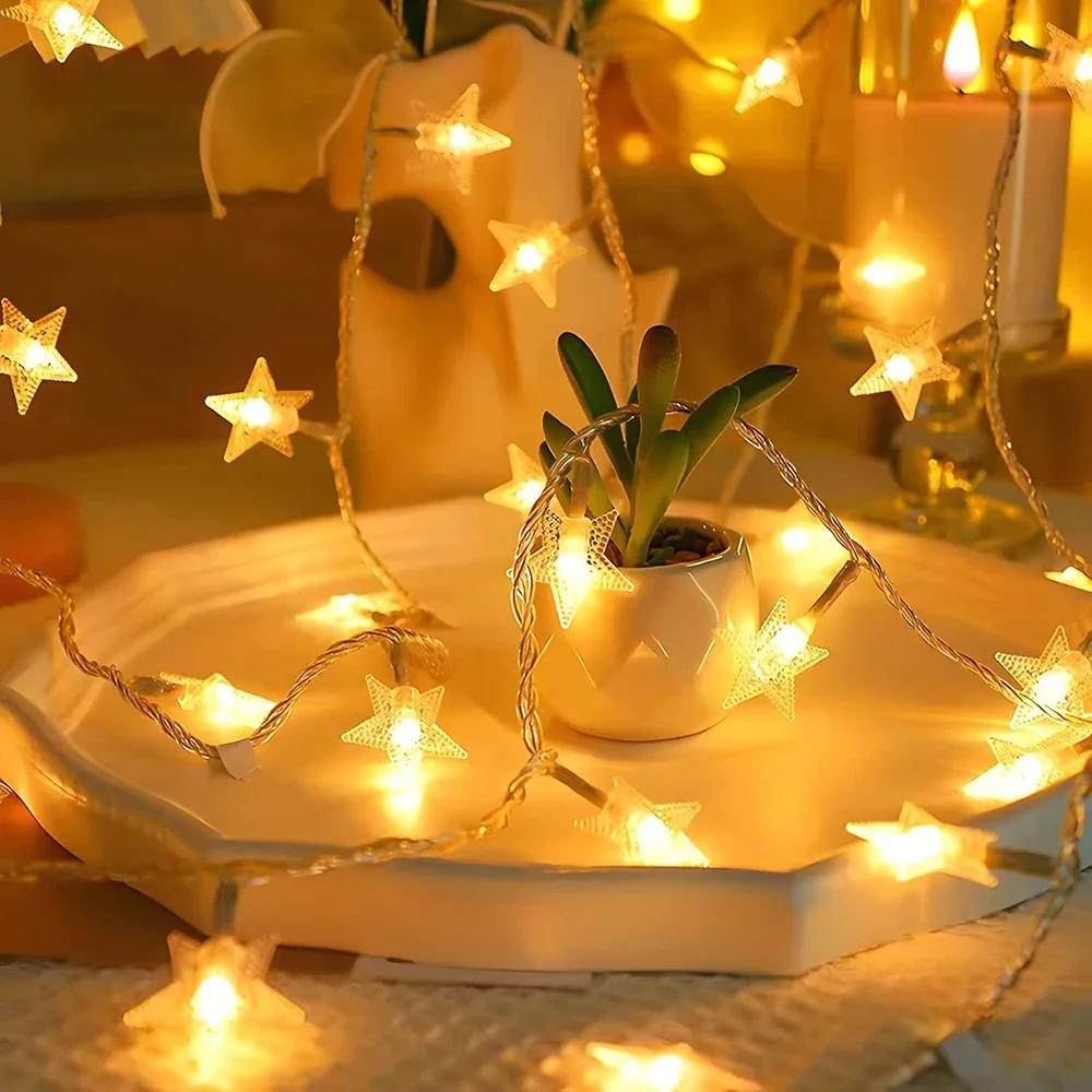 Guirnalda de luces LED con forma de estrella, guirnalda de luces navideñas con USB/batería para fiesta, boda, hogar, decoración de Patio al aire libre