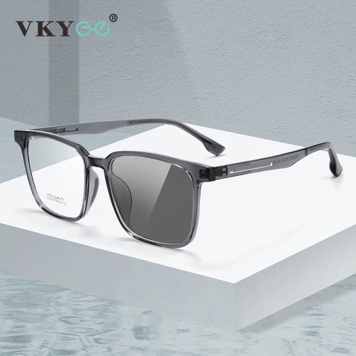 VKYEE, gafas fotocromáticas clásicas simples con diseño cuadrado geométrico para hombre, gafas fotocromáticas con luz azul Vintage, prescripción personalizable