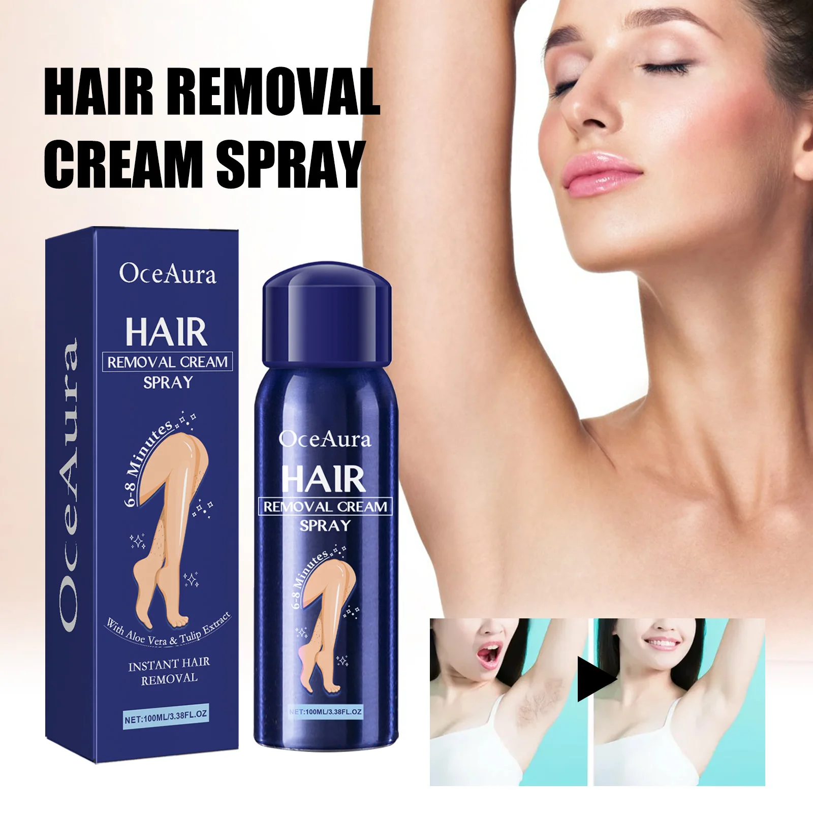 Hair Removal Spray for Underarms, Arms, and Legs, Gently and Quickly Removes Hair, Leaving Skin Clean, Delicate, and Smooth