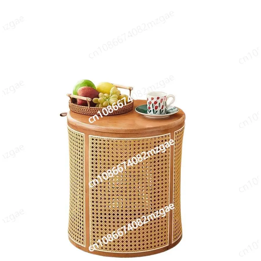 Storage floor-to-ceiling household rattan dirty clothes basket coat rack, can be used as coffee table