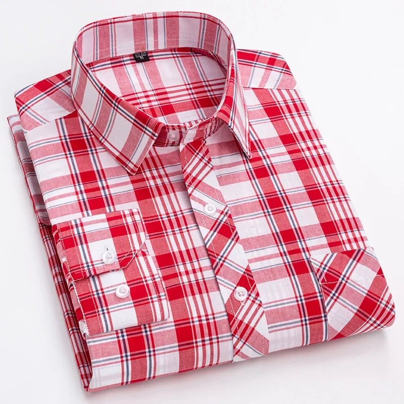 Nowość w koszuli 100% bawełniane koszule z długim rękawem dla mężczyzn cienka, slim fit formalna zwykła koszula w kratę designerskie topy eleganckie ubrania biurowe