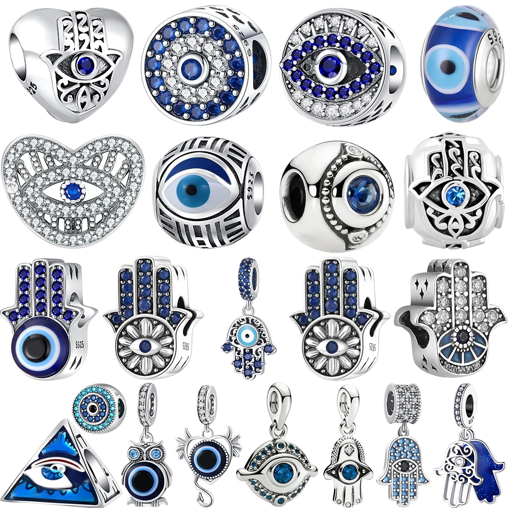 Novas Ofertas Quentes: Berloques de Prata 925 Olho Grego Nazar e Contas Mão de Hamsa para Pingentes, Pulseiras e Berloques Pendentes Femininos, para Fabricação de Joias Finas DIY