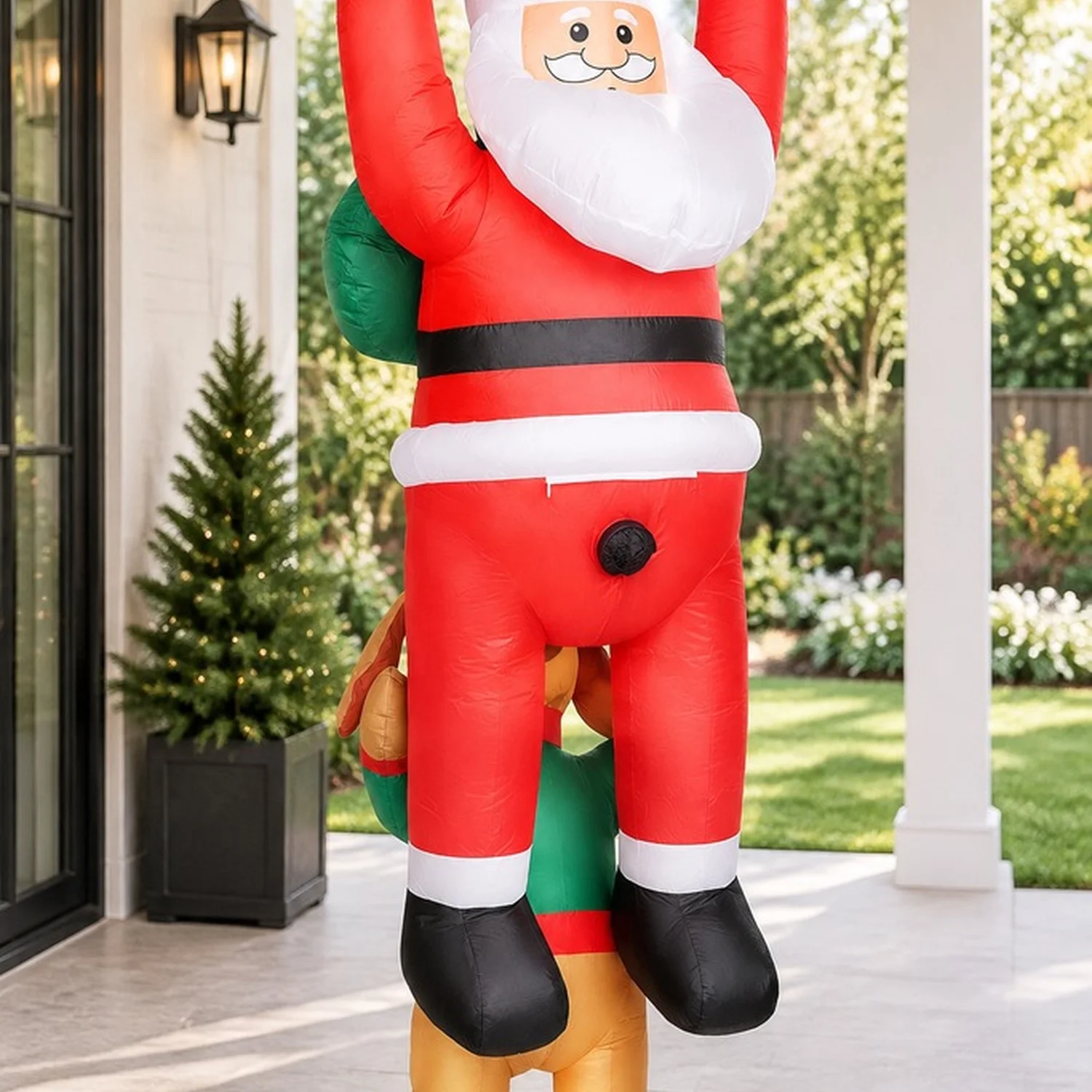 7FT Hanging Christmas Inflatable Santa with Dog, Blow Up Decoration Built-in LED Lights for Garden