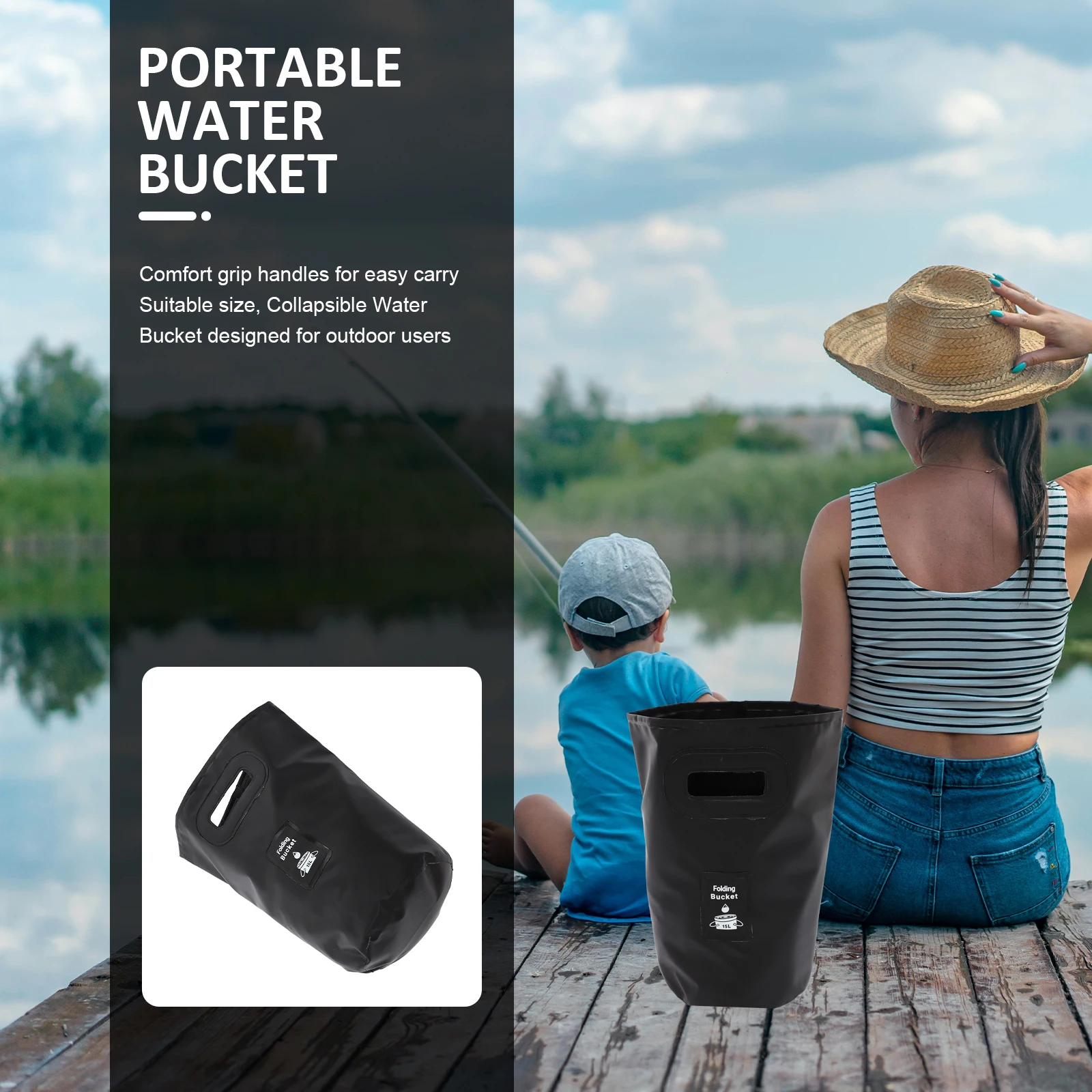

Folding Bucket for Fishing Outdoor Water Storage Bag Containers Camping Toddler