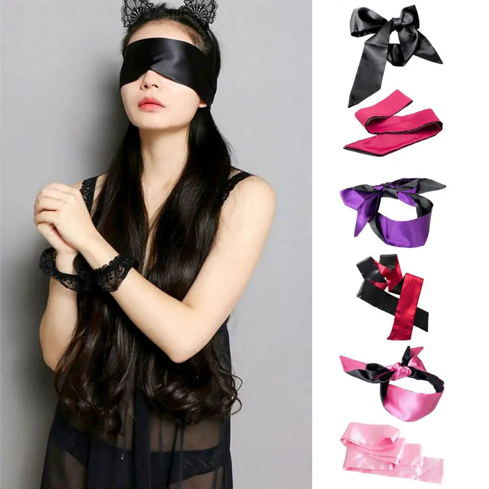 Women Blindfold Satin Lace-up Blindfold for Stage Performance Self-bondage Costume with Ribbon Eye Cover Sexy Silk for Restraint