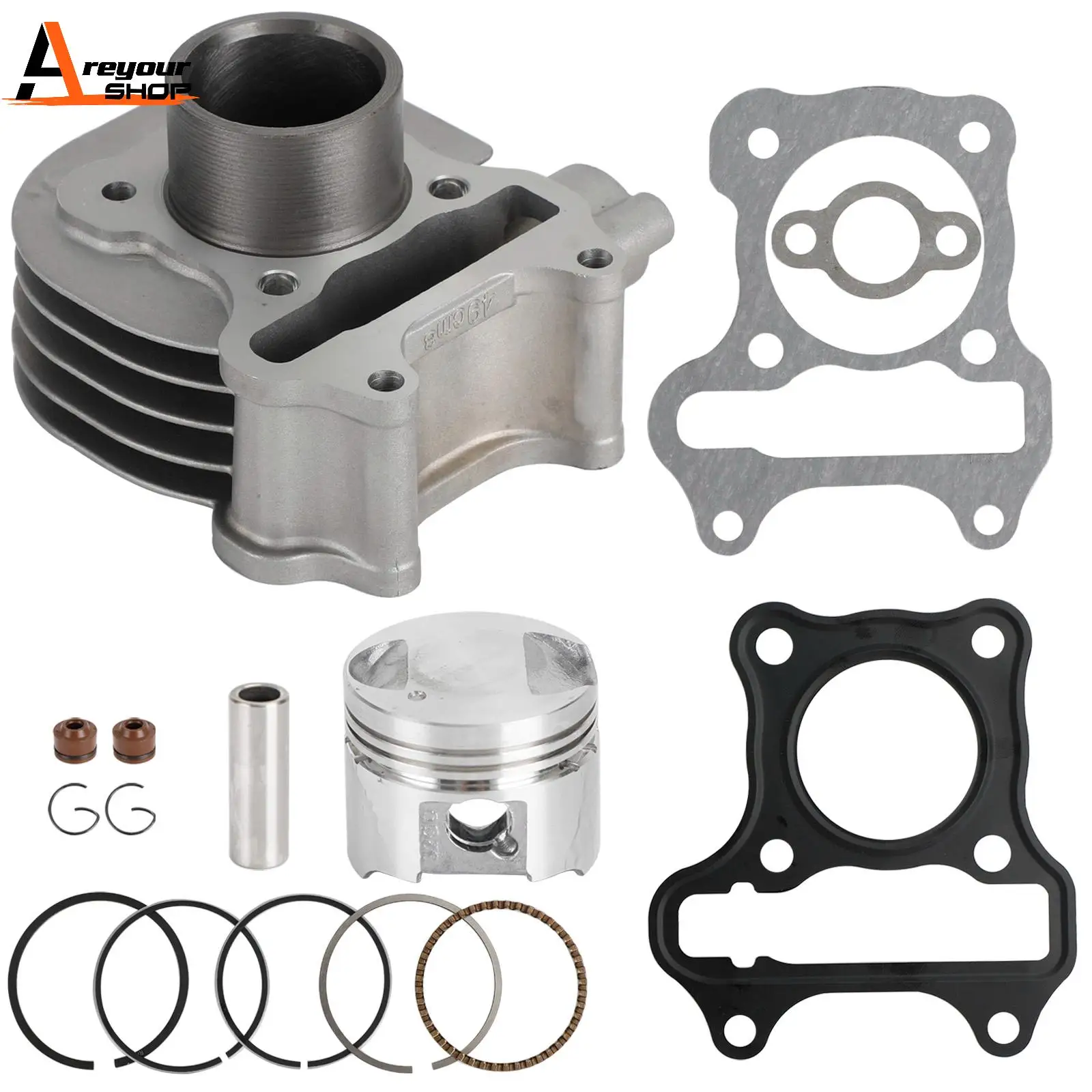 Areyourshop Cylinder Piston Kit for Suzuki Let's 4 UZ50 CA41A A50G 12111-32G01 11211-32G00 Motor Accessories