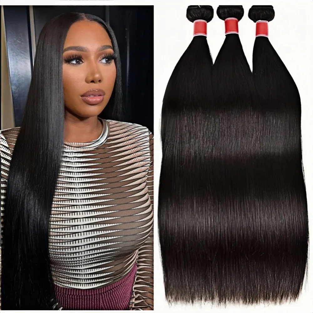 Straight Human Hair Bundles Deal 12A Raw Human Hair Bundles Quality Double Machine Weft Brazilian Hair Weave Bundles No Shedding