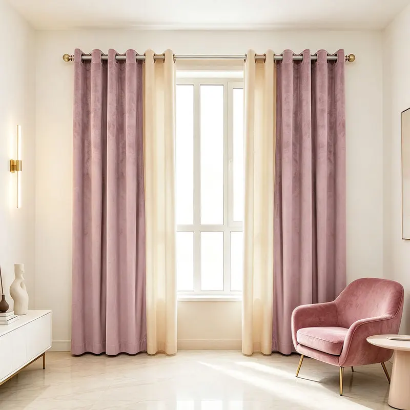 2pcs curtain thick Velvet fabric contrasting colors modern minimalist for bedroom, living room window decoration Drape  C2335