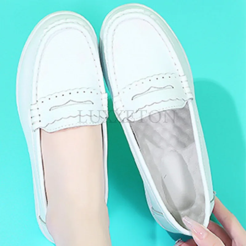 Genuine Leather Air Cushion Nurse Shoes Women Spring and Summer New Soft Bottom Breathable Flat Bottom White Medical Shoes