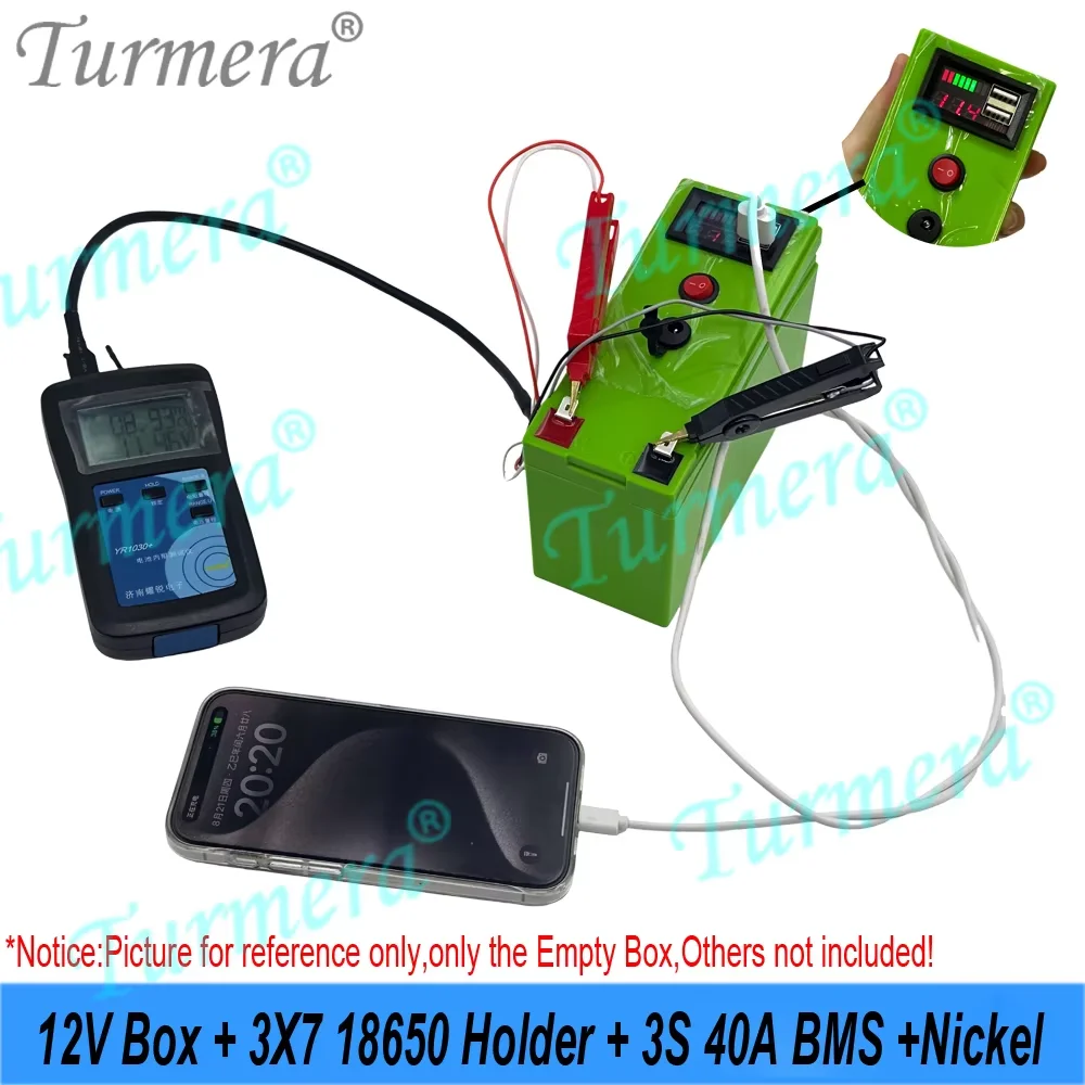 18650 Battery Holder Box 3x7 12V 40A BMS USB Power Bank Voltage Display Dual-Channel Turmera DIY Set