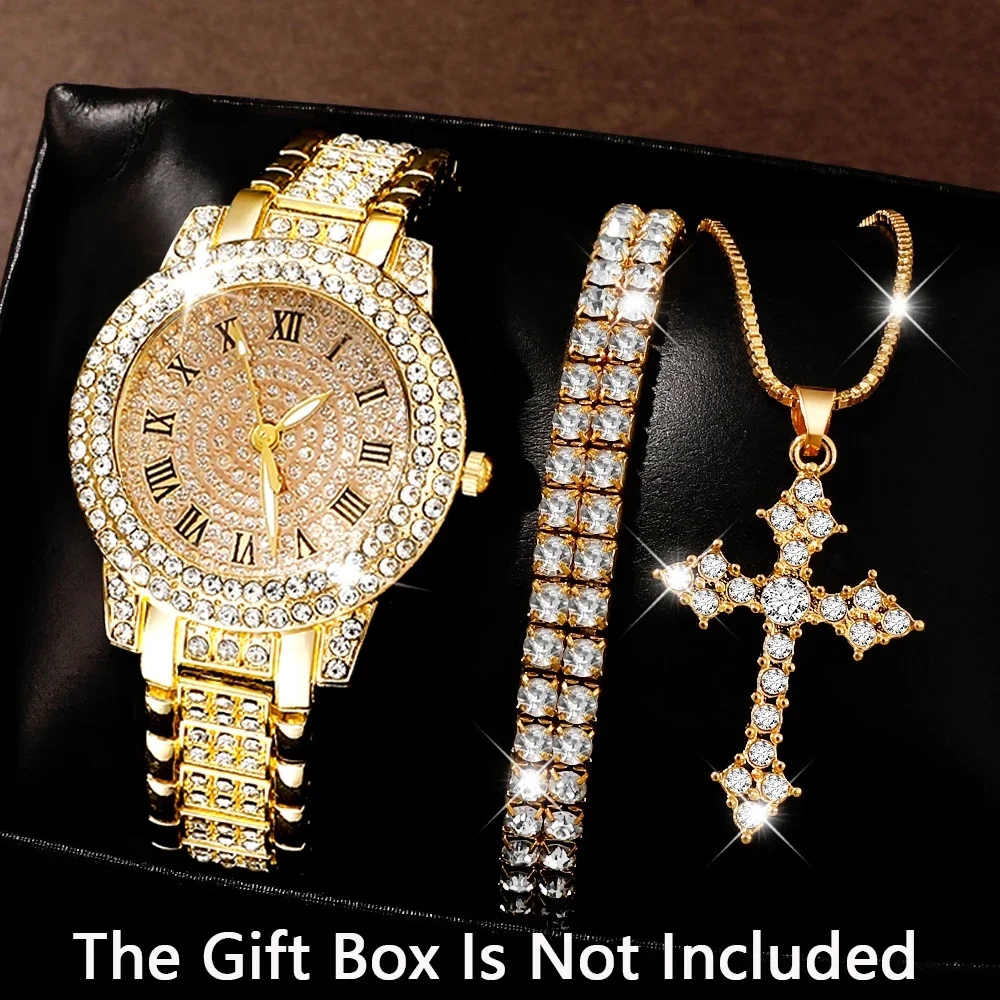 3-piece set of elegant and gorgeous quartz watches and accessories, suitable for daily wear and gifts for family and friends