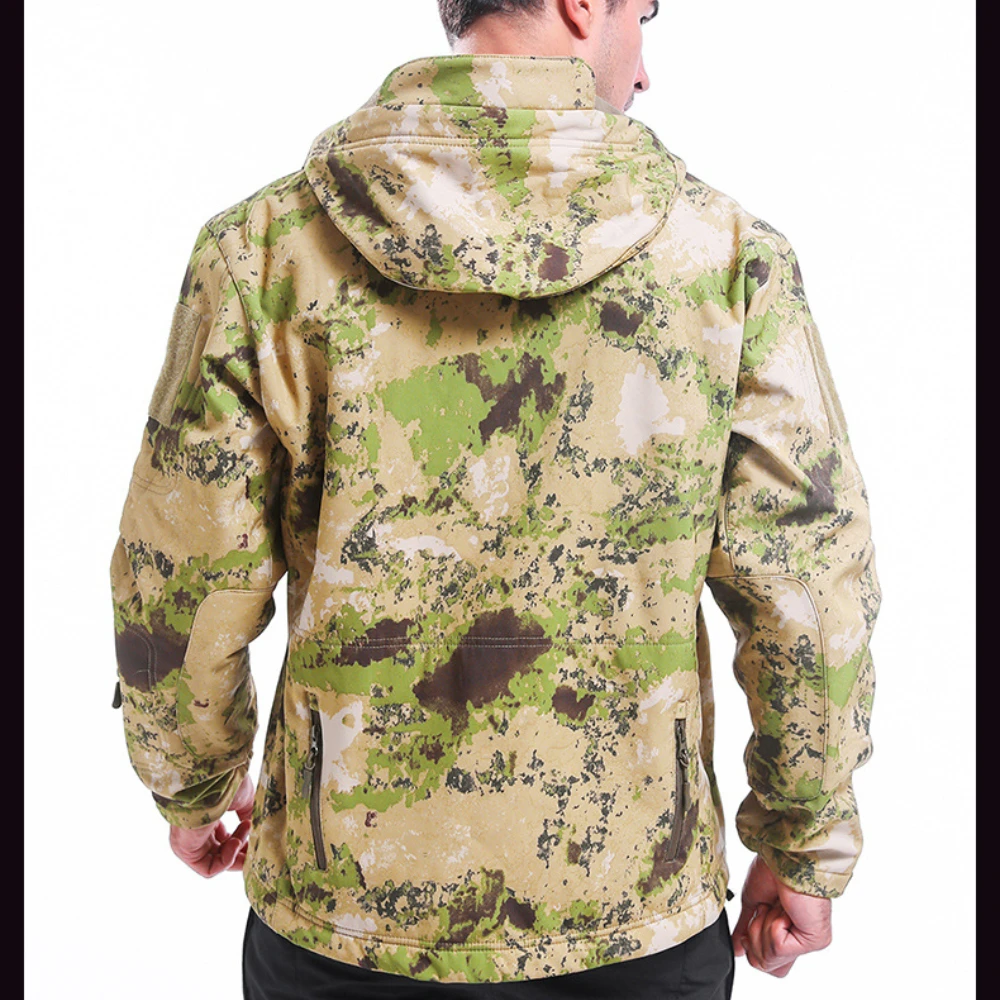 Custom LOGO autumn winter men\'s waterproof camouflage jacket outdoor tactical mountaineering camouflage warm fleece soft shell