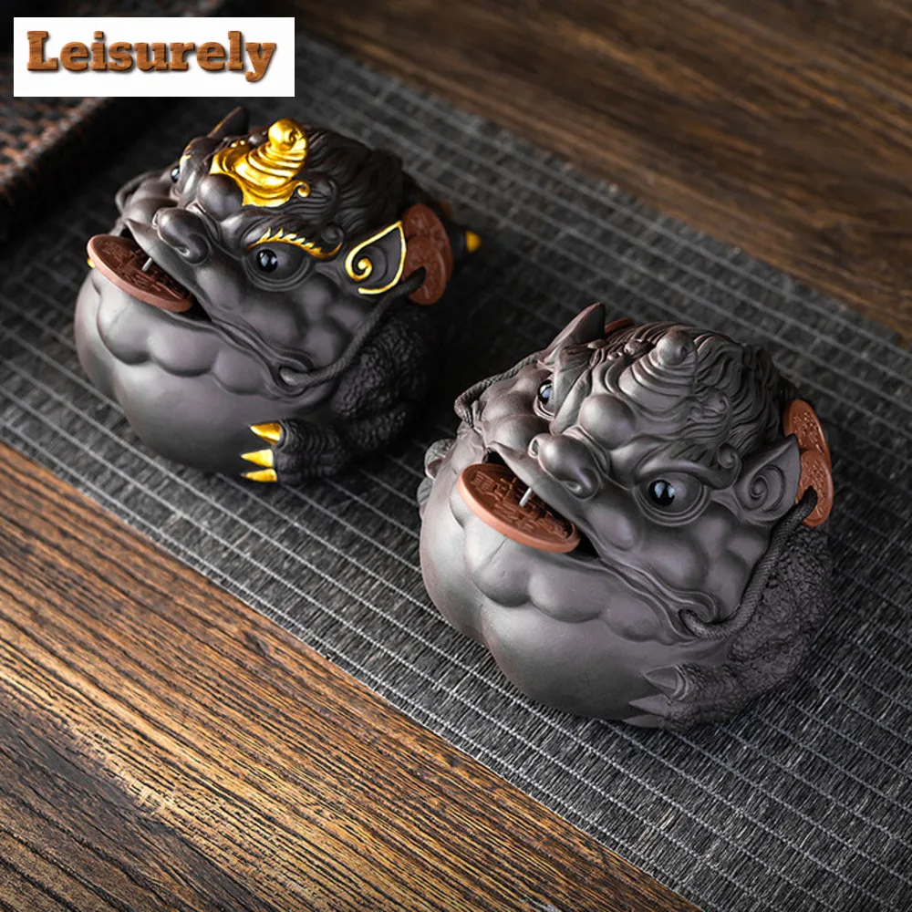 Purple Pottery Golden Toad Tea Pet Can Raise Lucky Home Attracting Wealth Decoration Ornaments Chinese Tea Table Sculpture Craft