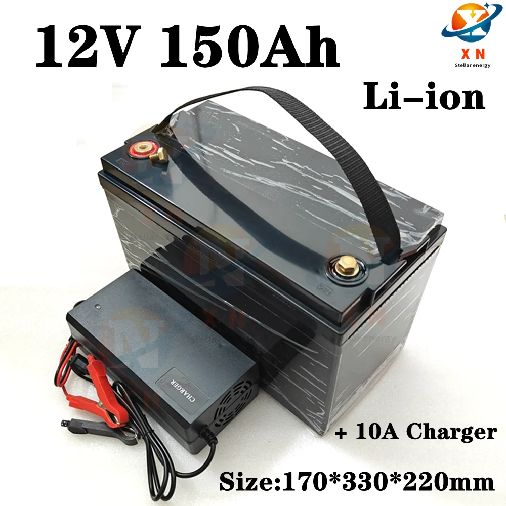 waterproof 12v 150ah lithium ion Rechargeable bateria 12V li ion 18650 BMS for Inverter solar energy Trailer + 10A Charger