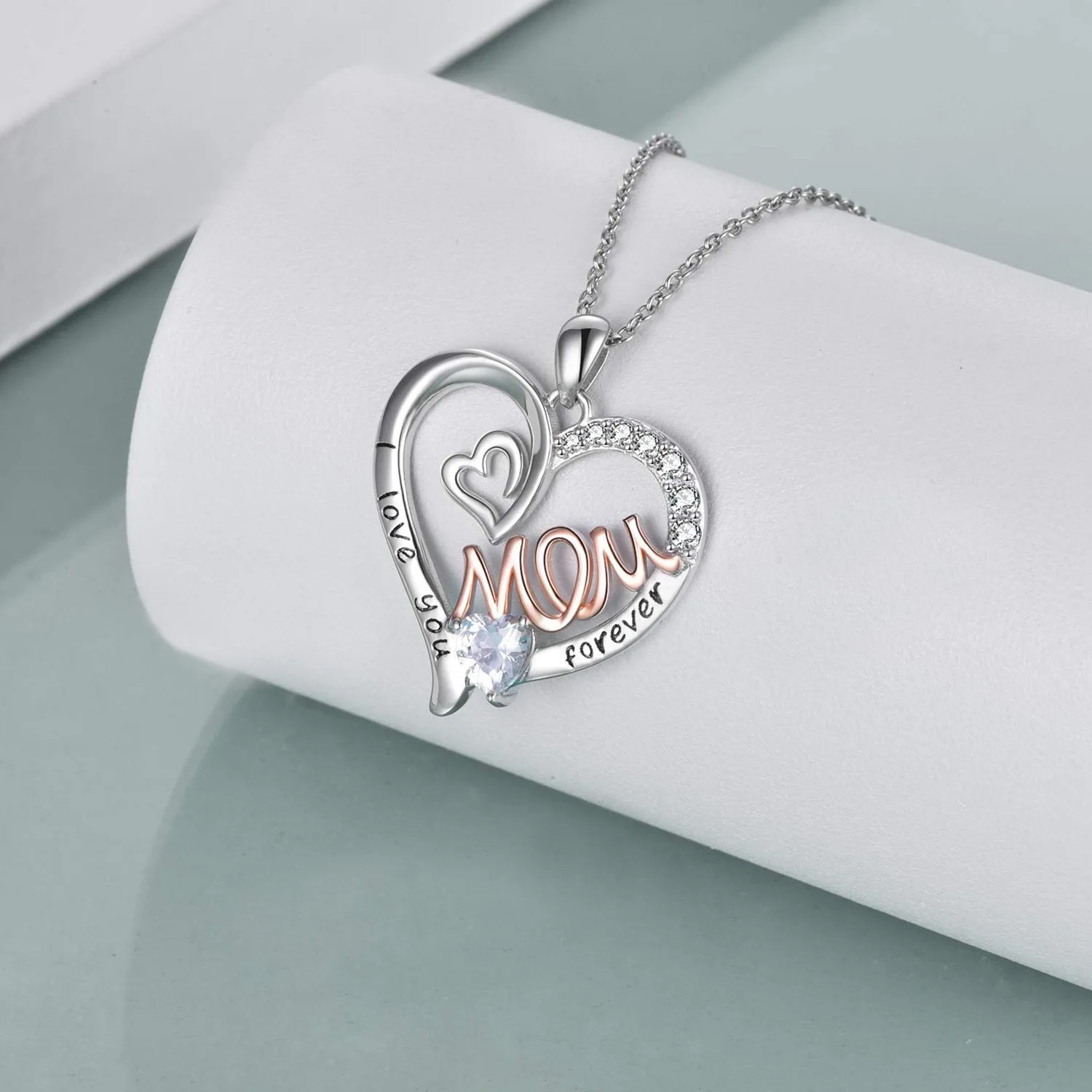 1 unidad de collar de circón I Love You Forever Mom para mujer, exquisito colgante de corazón, cadena para clavícula, joyería DIY de moda, regalo para el día de la madre