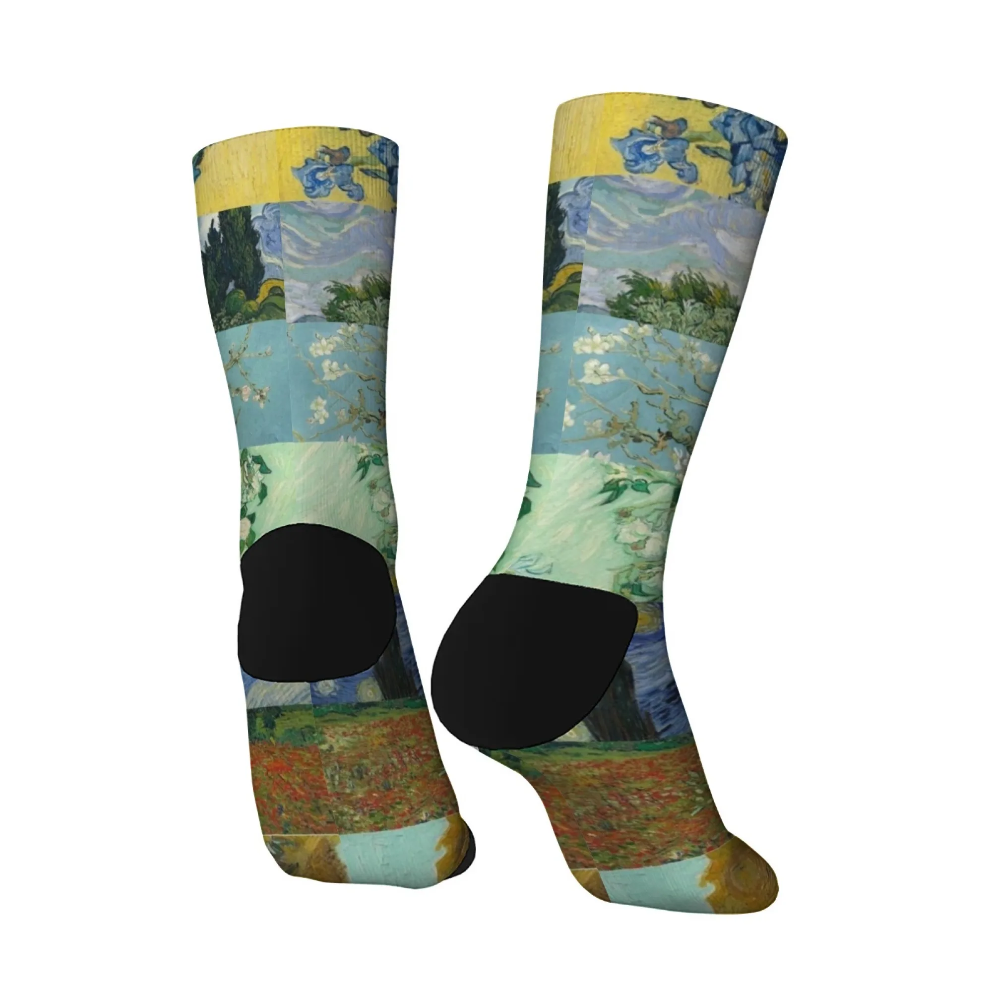 جوارب منتصف الساق مستوحاة من فان جوخ للجنسين مع أنماط عباد الشمس ليلة القزحية المرصعة بالنجوم طعم عرض فني عصري