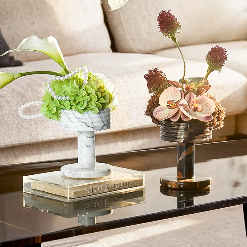 marble vase flower arrangement hotel exhibition hall living room coffee table flower arrangement wabi sandy wind ornament 4
