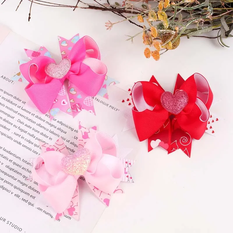 ncmama 2024 Valentine Day Bow Hair Clip For Women Girls cute Love Heart Hairpin Barrette Hairgrip Girl Headwear Hair Accessories