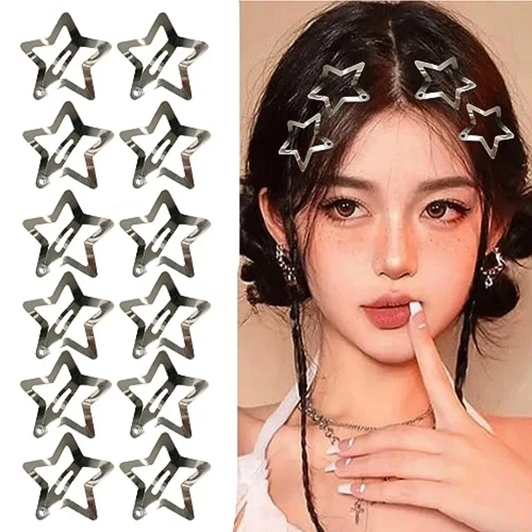 10pcs/Lot Y2K Star BB Hair Clips Silvery Metal Pentagram Snap Hairpins Barrettes For Girls Headwear Hair Accessories view 2