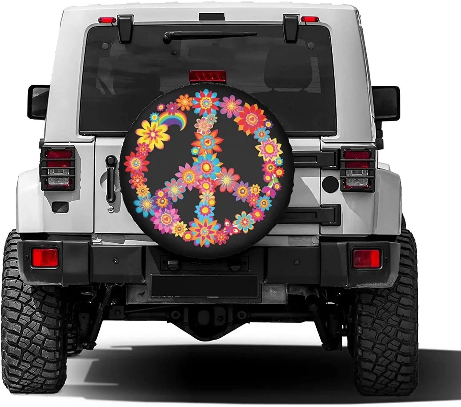 Foruidea Colorful Peace Flower Spare Tire Cover Waterproof DustProof UV Sun Wheel Tire Cover Fit for Car,Trailer, RV, SUV and