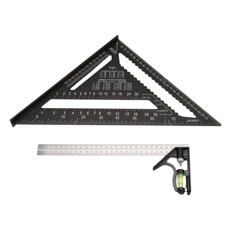 12Inch Rafter Square And Combination Triangle Square,Carpenter Square,Woodworking Framing Square,Ruler Protractor Layout