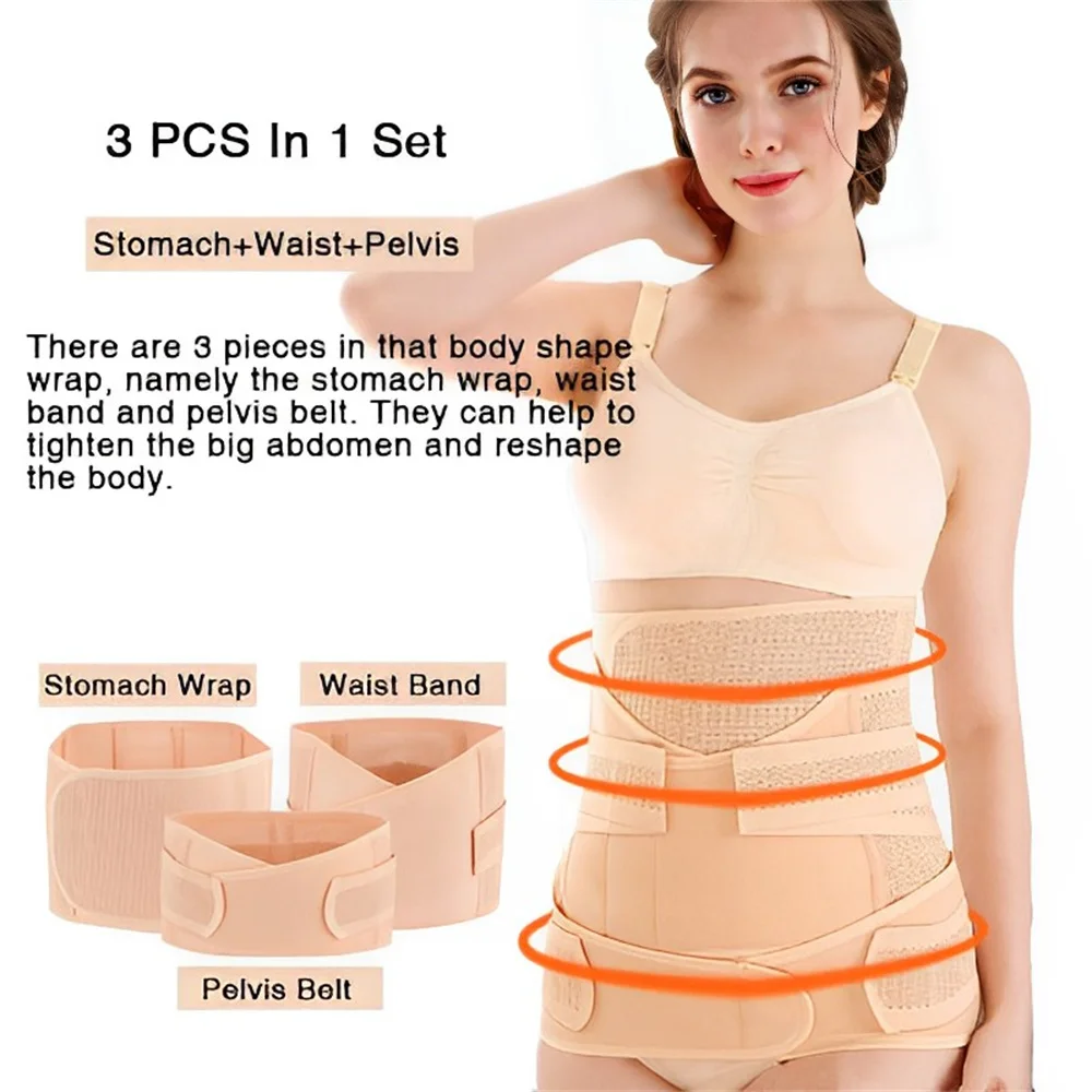 3 In 1 Shapewear Postpartum Belly Belt Tummy Band Girdles Corset Body Shaper Strap Postnatal C- Section Waist Trainer Pelvis Wra