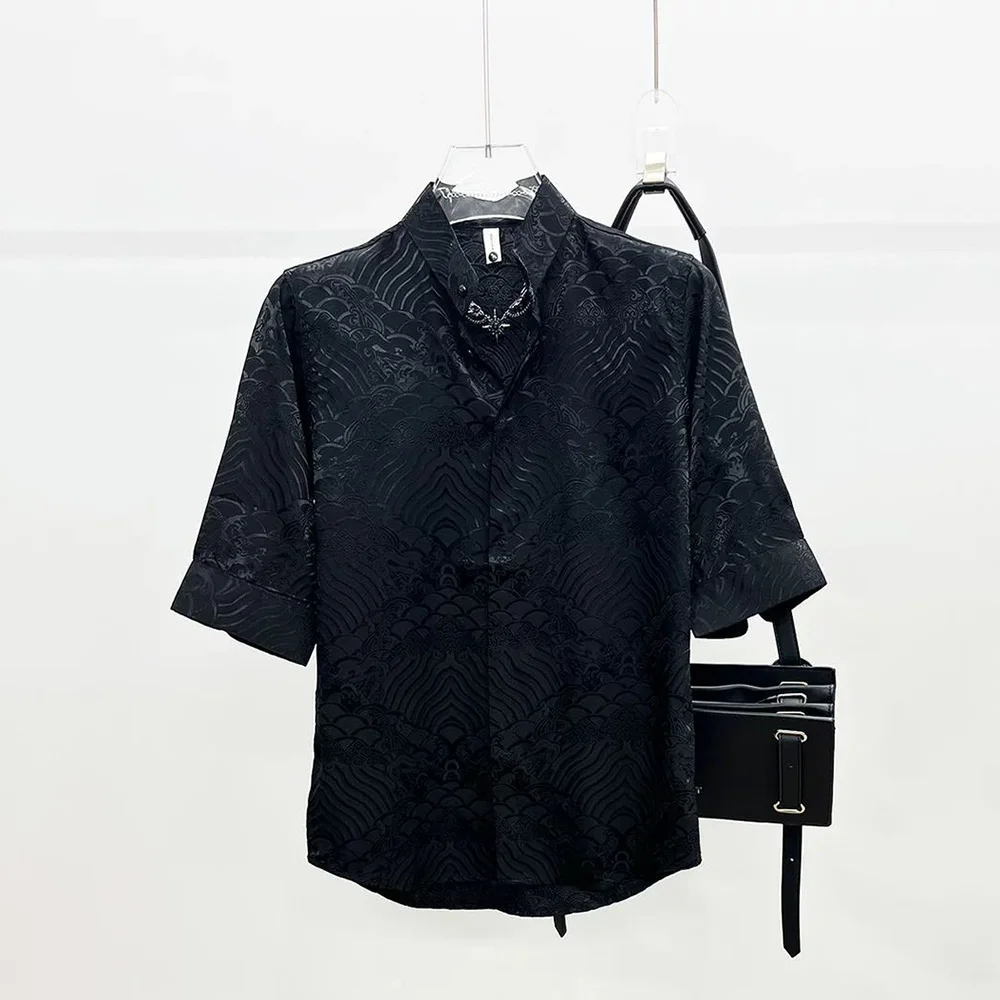 

2025 Summer New Men's Chinese Graphic Print Short Sleeve Shirt Light Luxury Retro Fashion Casual Trend Loose Niche Men's Tops