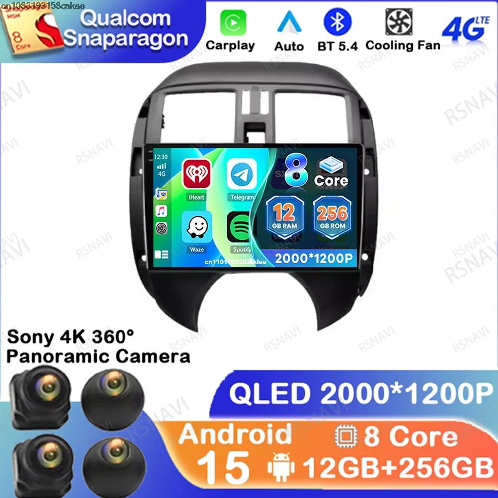 

Android 15 для Nissan Sunny Wireless Carplay Auto Versa 2012-2014 AI Voice IPS Viedo Player WIFI + 4G Авторадио 360 Камера QLED BT
