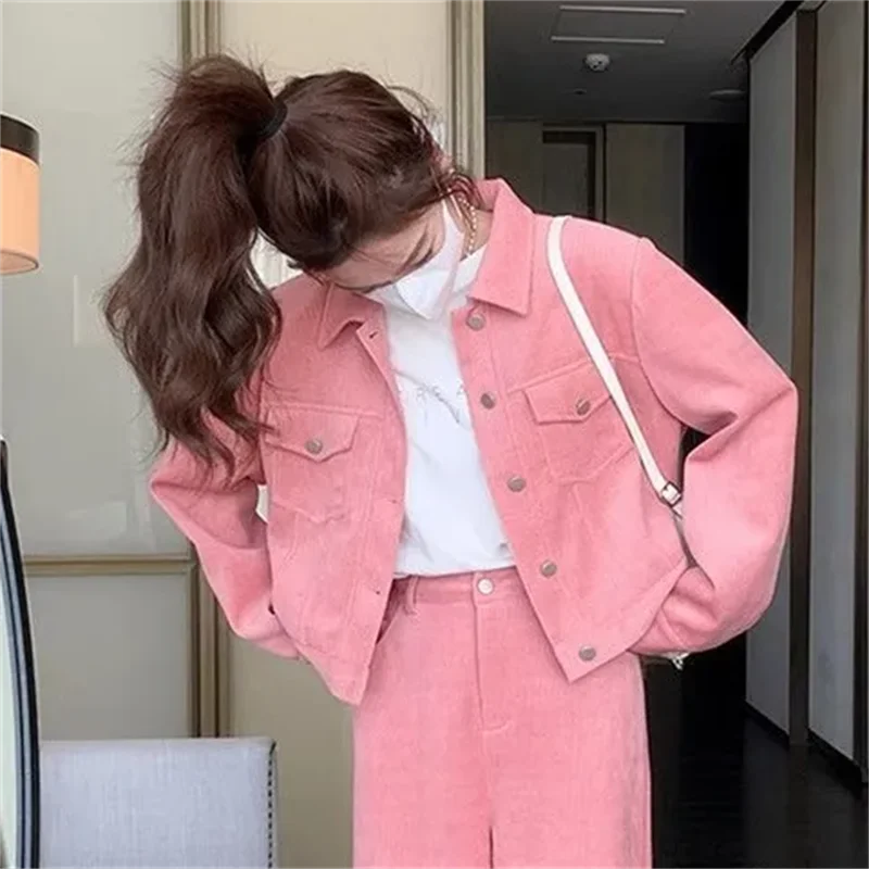 Dopamine Pink Set 2024 Spring and Autumn New Style Age Reducing Fashion Western Coat Casual Wide Leg Pants Loose Two Piece Set S