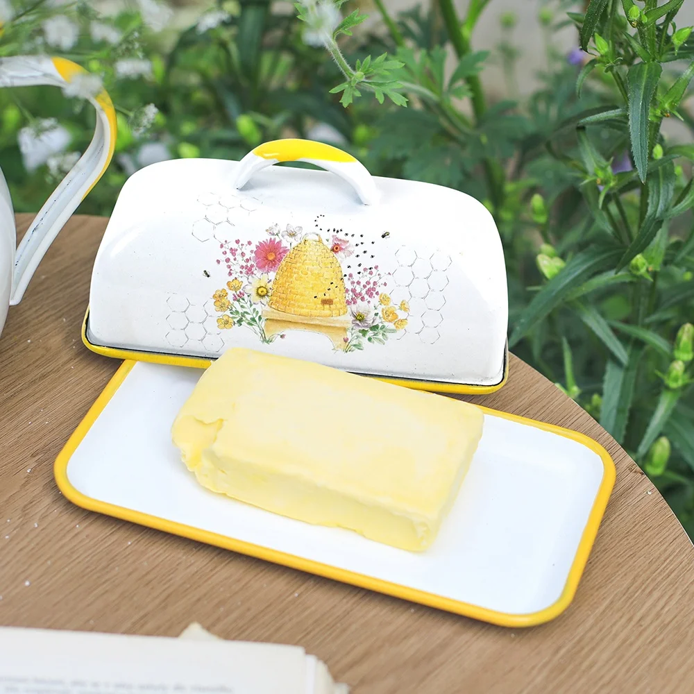 Menschy Emaille Butterdose Käse-Aufbewahrungsbox Tee-Snack-Tablett Aufbewahrungswerkzeug Nordischer Stil Küchenorganisation Zubehör
