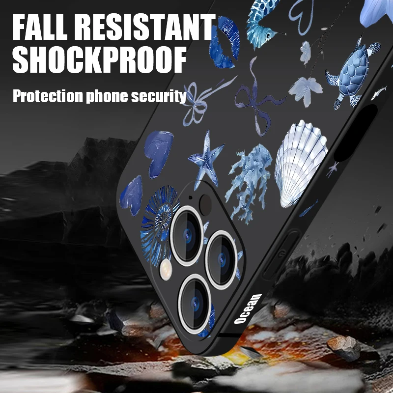 حافظة هاتف لهاتف آيفون 17 برو ماكس الأزرق فرس البحر السلاحف نمط الحبل غطاء لهاتف فوندا آيفون 16 برو ماكس 15 14 13 12 11 16e Air