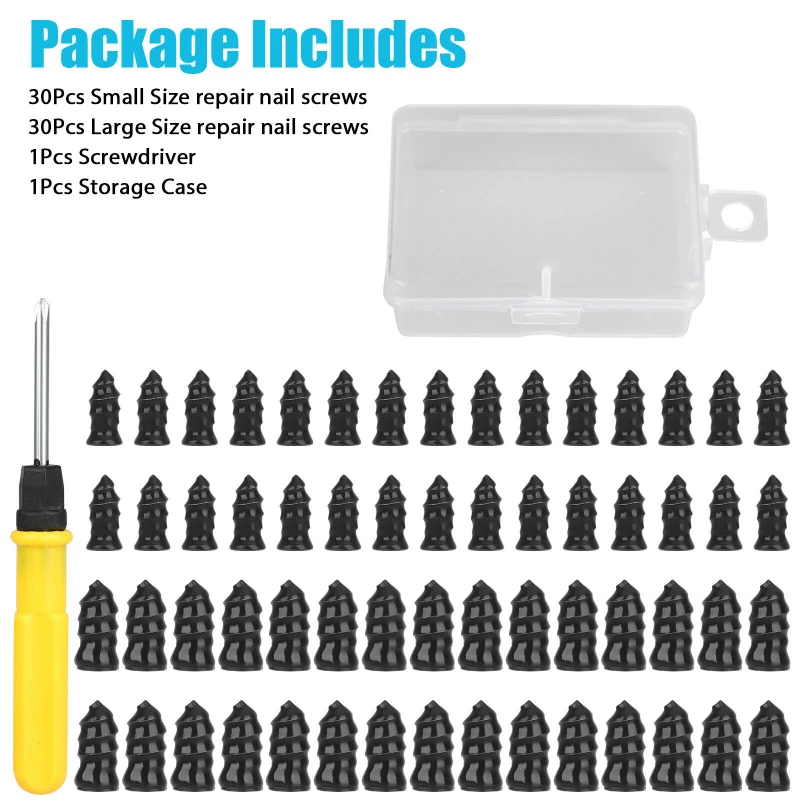 60pcs Vacuum Tyre Screws Kit For Car Motorcycle Rubber Plug Nai Glue Free Repair Tire Film Nail Tire Puncture Repair Kit