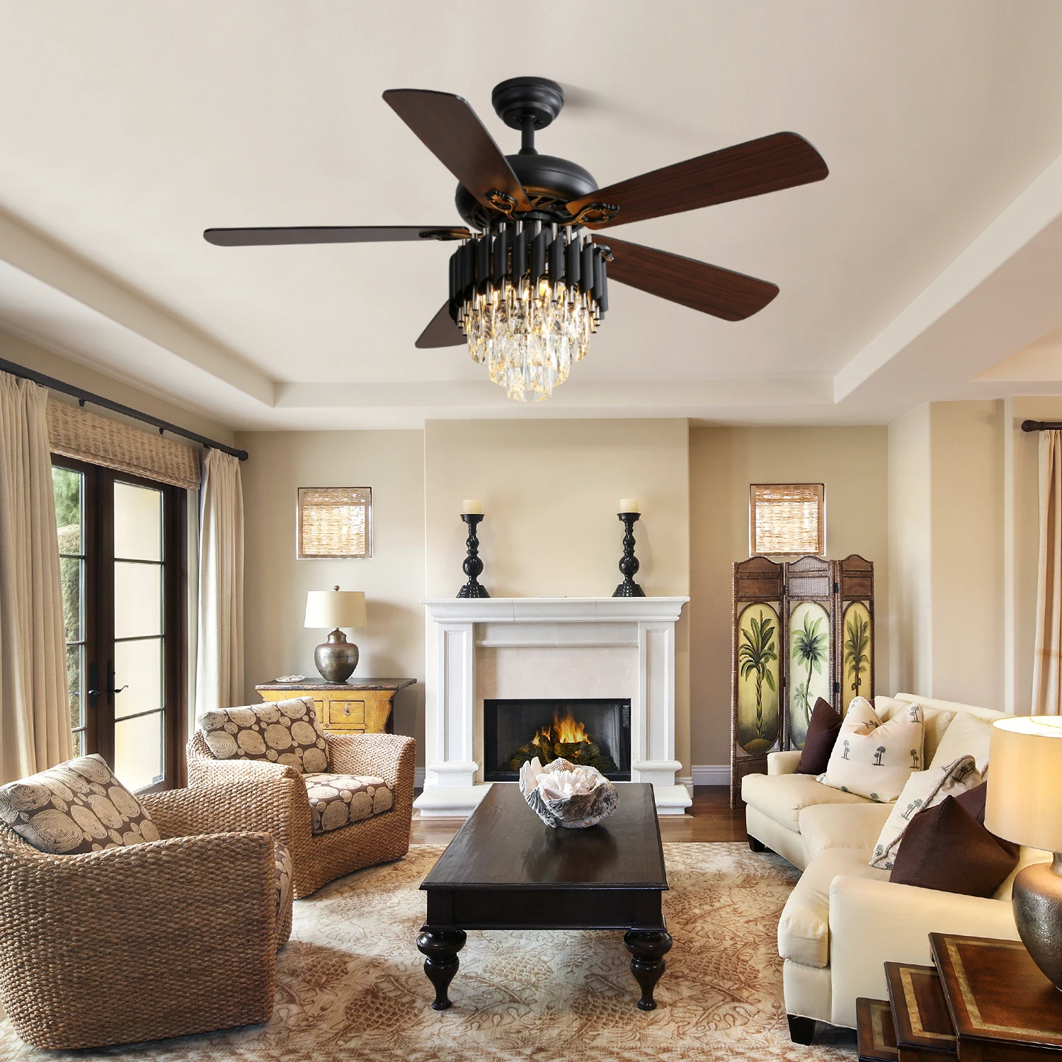 

52 Inch Classics Ceiling Fan With 3 Speed Wind 5 Plywood Blades Remote Control AC Motor With Light