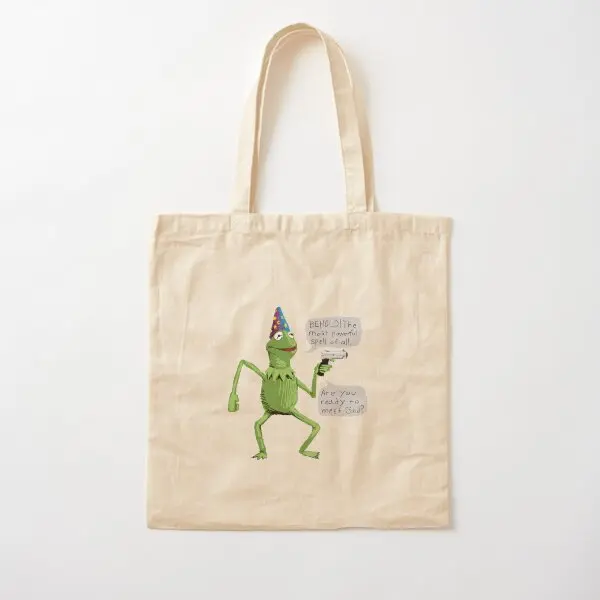 Wizard Kermit With Gun Behold The Most P  Canvas Bag Grocery Fashion Tote Fabric Designer Reusable Printed Travel Shoulder Bag