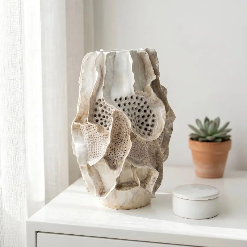 Handmade ceramic vase Home art ornament Living room decoration Modern simplicity
