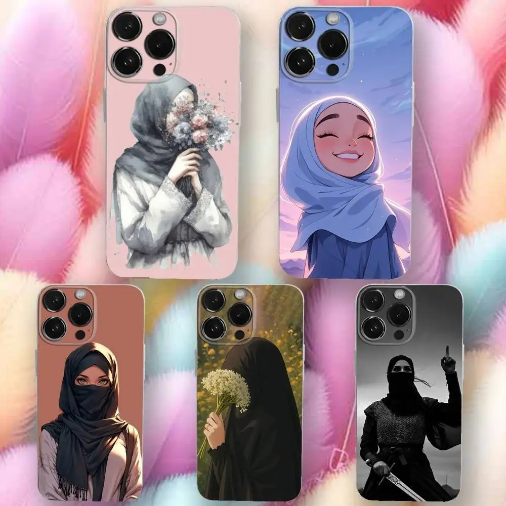 

Hijab Womans Phone Case For iPhone 16,se4,15,14,13,12,11 Plus,Pro,Max,XR,XS,X,Plus,SE,Mini Transparent Soft Cover