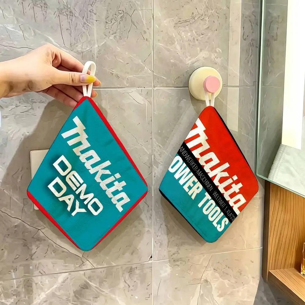 M-Makitas Tool Logo Household Hanging Towel, Polyester Cotton Hand Wiping Towel, Sturdy For Bathroom Bedroom