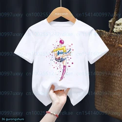 New Kids T-Shirt Girls Children Print Rhythmic Gymnastics Printed T-Shirt Girls Tops Cartoon Baby Clothes White Shirt Tops