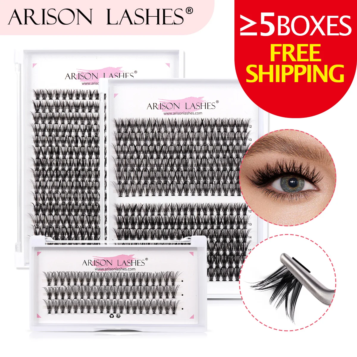 ARISON 3Rows/6Rows Individual Eyelashes Heat Bonded Cluster Lashes 20D/30D Premade Volume Fan Eyelash Extension Cilia Eye Lashes