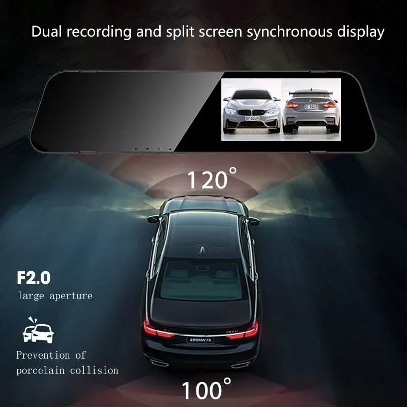 Car front and rear dual lens HD night vision 1080P driving recorder4 inch rear view mirror Car DVR, recorder monitoring