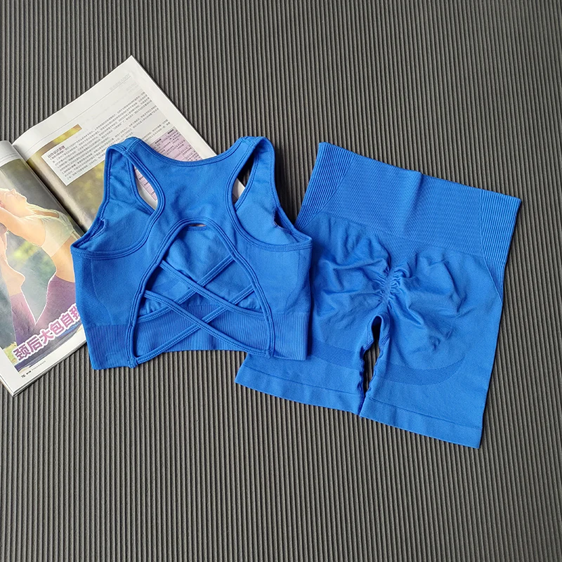 Peach Women's High Waist Shorts Bras Butt Lifting Fitness Set Gathered Beautiful Back Yoga Suit Running Tight Training Exercise