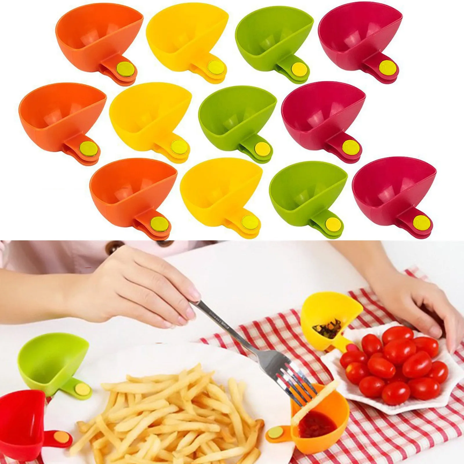 12 unids/set Dip Clip tazón contenedor plato puede contener platos de condimentos Dipping salsa tazón soporte utensilios de cocina