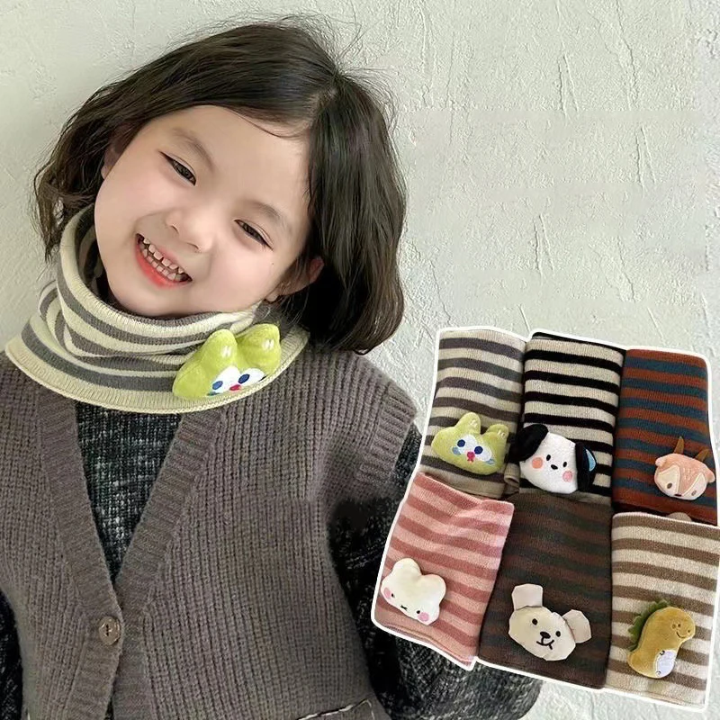 

Korean Kids Scarf Simple Striped Hook Ear Face Mask for Girl Baby Cute Cartoon Warm Knitted Scarves Children Outdoor Accessories