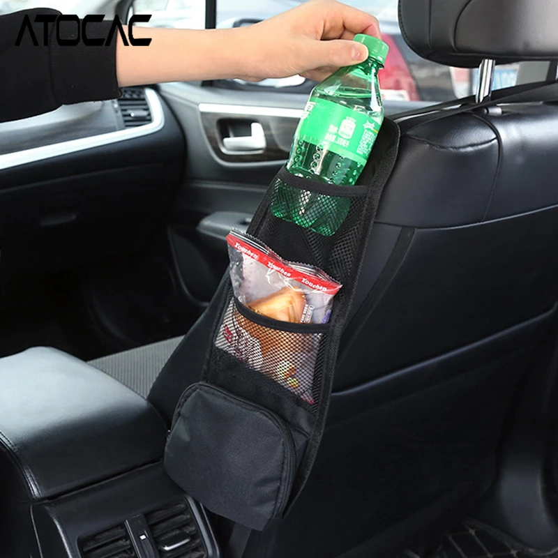 Car Seat Side Hanging Bag Phone Wallet Charging Cable Card Storage with Zipper Pocket Mesh Cover Auto Vehicle Interior Organizer