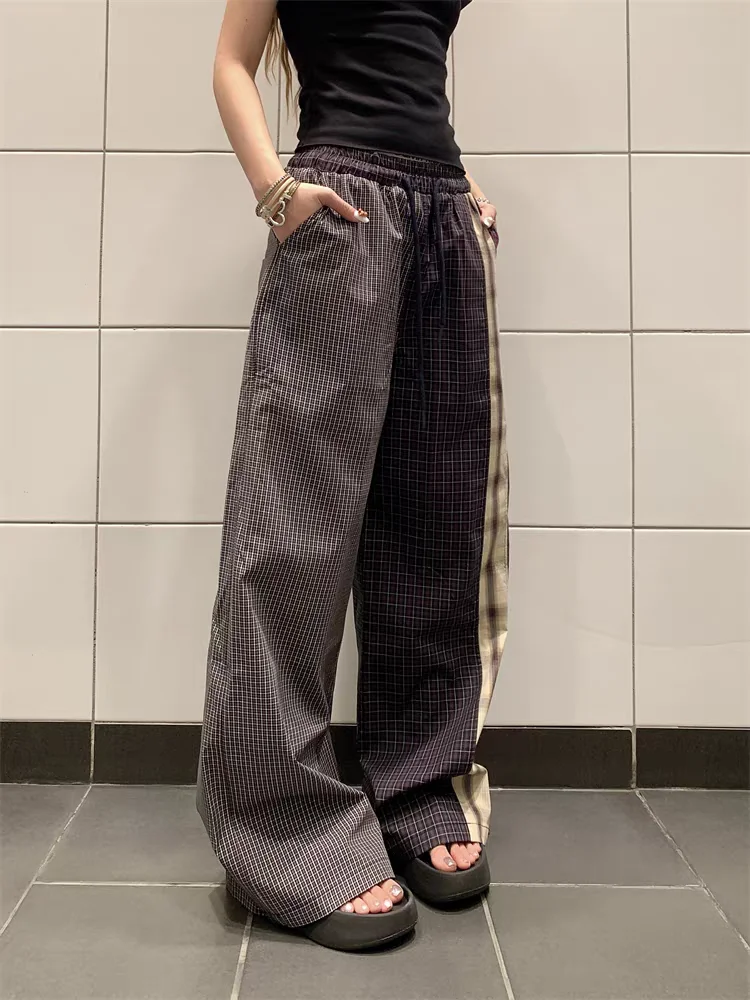 

Повседневные широкие брюки в стиле пэчворк с цветными вставками, на резинке, винтажные, молодежные, летние, модные